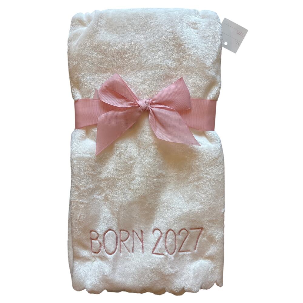 Baby Born 2027 White & Pink Soft Baby Blanket 30” x 40” Gift Girl NEW